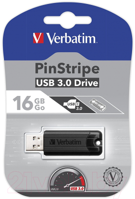 Usb flash накопитель Verbatim PinStripe Store 'n' Go 16 Gb / 49316 (черный)