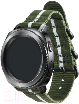 Ремешок для умных часов Samsung Gear Sport Premium Nato / GP-R600BREECAD (зеленый белый)