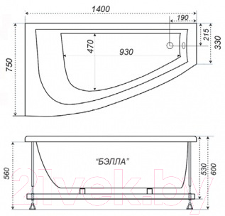 Ванна акриловая Triton Бэлла 140x76 R Стандарт (с гидромассажем)