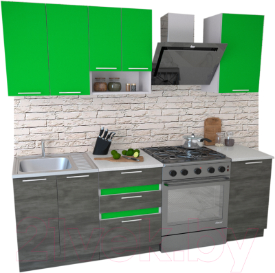 Готовая кухня Иволанд Трейд Лайм 150-220-60 (зеленая мамба/темное дерево)