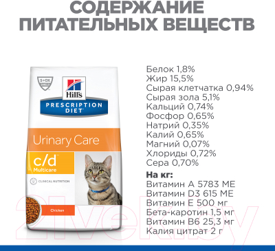 Сухой корм для кошек Hill's Prescription Diet Urinary Care c/d Multicare Chicken / 605889 (8кг)