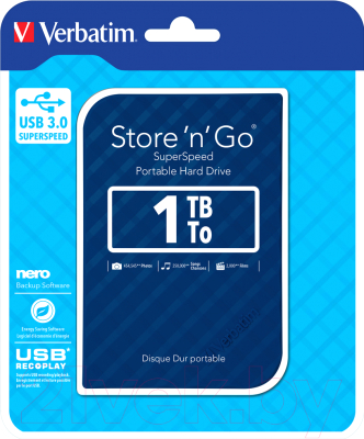 Внешний жесткий диск Verbatim Store 'n' Go USB 3.0 1TB синий (53200)
