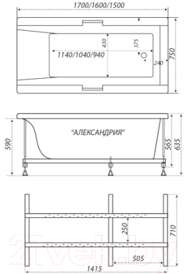 Ванна акриловая Triton Александрия 150x75  Люкс (с гидромассажем)