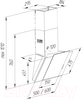 Вытяжка наклонная Pyramida KR 60 (слоновая кость) - схема