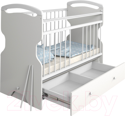 Детская кроватка Атон Elsa с маятником и ящиком (белый)