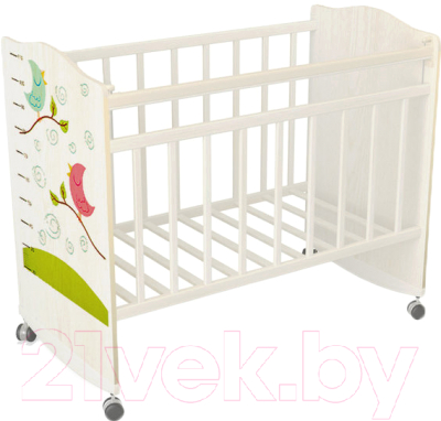 Детская кроватка VDK Морозко Птички колесо-качалка (белый/белый)