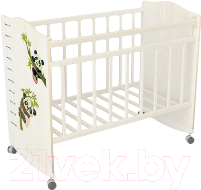 Детская кроватка VDK Морозко Панды колесо-качалка (белый/белый)