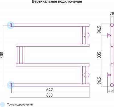 Полотенцесушитель водяной Сунержа High-Tech M 50x65 / 00-0050-5065 - схема