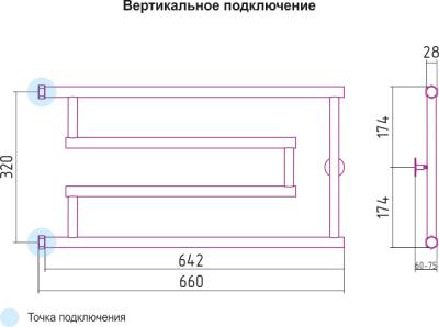 Полотенцесушитель водяной Сунержа High-Tech G 32x65 / 00-0051-3265 - схема