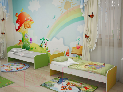 Односпальная кровать детская Славянская столица ДУ-КО12-3 (белый/зеленый)