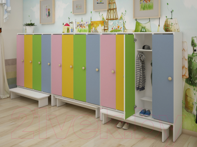 Шкаф для детской одежды Славянская столица ДУ-ШР2-1 (белый/розовый/желтый)