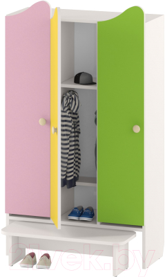Шкаф для детской одежды Славянская столица ДУ-ШР3-2 (белый/розовый/желтый/зеленый)
