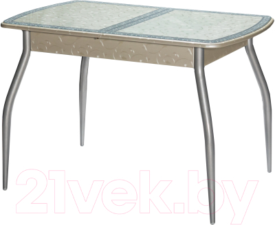 Обеденный стол Древпром Альба М38 113x71(143) (металлик/гобелен ст./цветы сер.)