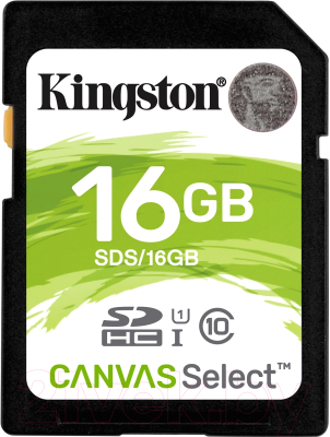Карта памяти Kingston Canvas Select 80R SDHC (Class 10) UHS-I 16Gb (SDS/16GB)