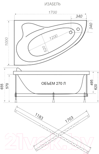 Ванна акриловая Triton Изабель 170x100 L Базовая (с гидромассажем)