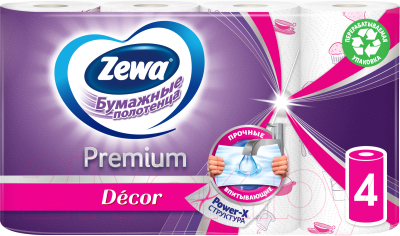 Бумажные полотенца Zewa Премиум Декор 2-слойные (1x4рул)