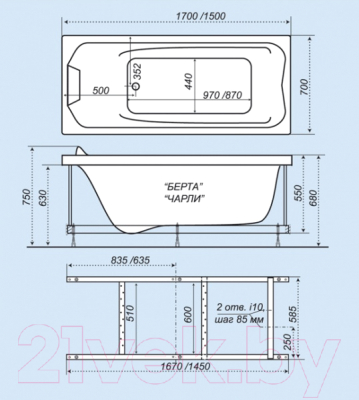 Ванна акриловая Triton Берта 170x71 Базовая (с гидромассажем)