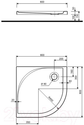 Экран для душевого поддона Kolo Akcent Pacific 80x80 / PBN0480 (полукруглый)