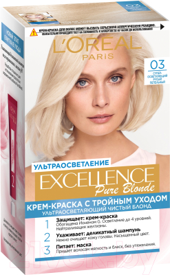 Крем-краска для волос L'Oreal Paris Color Excellence 03 (супер-осветляющий русый пепел.)