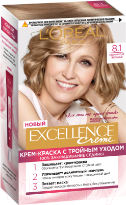 

Крем-краска для волос L'Oreal Paris, Русый, Color Excellence 8.1