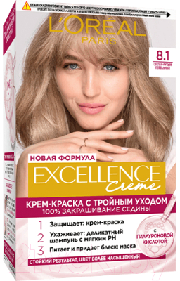 Крем-краска для волос L'Oreal Paris Color Excellence 8.1 (светло-русый пепельный)
