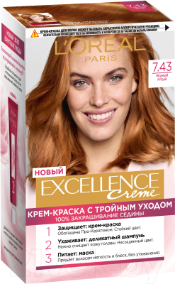 

Крем-краска для волос L'Oreal Paris, Рыжий, Color Excellence 7.43