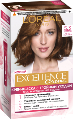Крем-краска для волос L'Oreal Paris Color Excellence 5.3 (светло-каштановый золотистый)