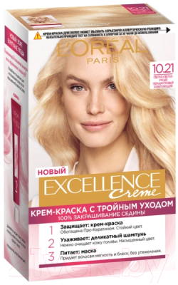 

Крем-краска для волос L'Oreal Paris, Блонд;русый, Color Excellence 10.21