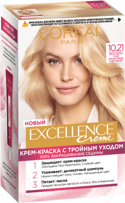 Крем-краска для волос L'Oreal Paris Color Excellence 10.21 (светло-светло русый перламутров.)