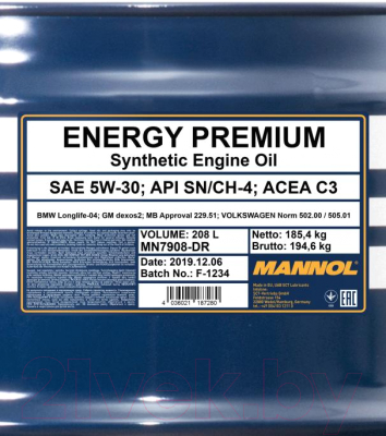 Моторное масло Mannol Energy Premium 5W30 / MN7908-DR (208л)