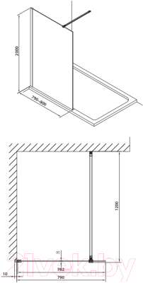 Душевая стенка Omnires MARINADNR80XBLTR (прозрачное стекло)