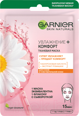 Маска для лица тканевая Garnier Увлажнение + комфорт для сухой, чувствительной кожи