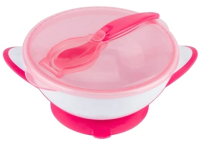Набор посуды для кормления BabyOno Миска с присоской и ложкой 6м+ / 1063 (розовый) - 