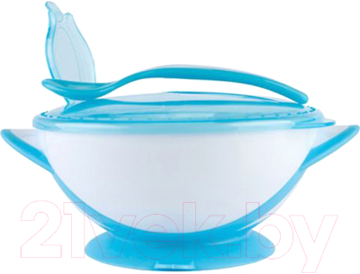 Набор посуды для кормления BabyOno Миска с присоской и ложкой 6м+ / 1063 (синий)