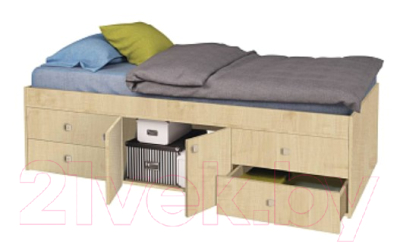 Односпальная кровать Polini Kids Simple 3100 с 4 ящиками (дуб)