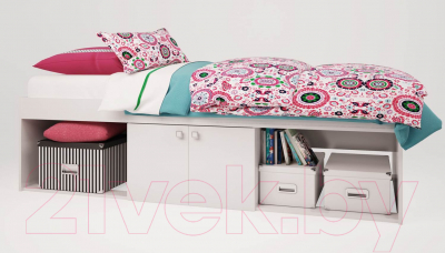 Односпальная кровать Polini Kids Simple 3050 с нишами (белый)