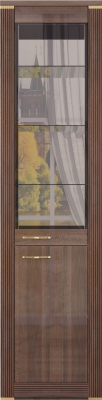 Шкаф-пенал с витриной Ижмебель Париж 9 (дезире темный/орех натуральный глянец)