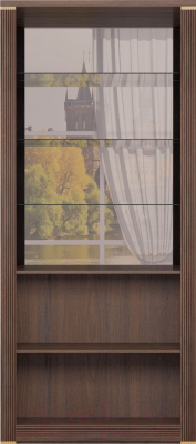 Шкаф с витриной Ижмебель Париж 16 (дезире темный/орех натуральный глянец)
