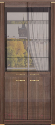 Шкаф с витриной Ижмебель Париж 16 (дезире темный/орех натуральный глянец)