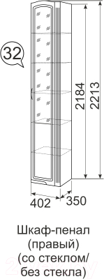 Шкаф-пенал с витриной Ижмебель Виктория 32 правый (белый глянец с порами/белая глянцевая пленка)