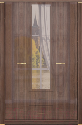 Шкаф Ижмебель Париж 1 с зеркалом (дезире темный/орех натуральный глянец)