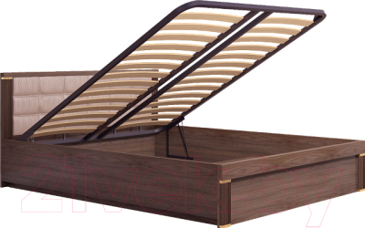 Двуспальная кровать Ижмебель Париж 5 с ПМ 160 (дезире темный/орех натуральный глянец)