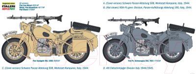 Сборная модель Italeri Немецкий военный мотоцикл с коляской 1:9 / 7403
