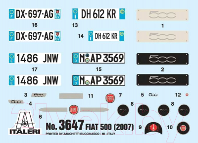 Сборная модель Italeri Автомобиль Fiat 500 2007 1:24 / 3647