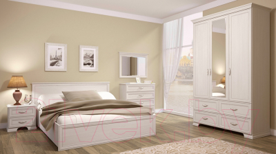 Двуспальная кровать Ижмебель Венеция 5 с ПМ 160 (бодега светлый/накладной профиль)
