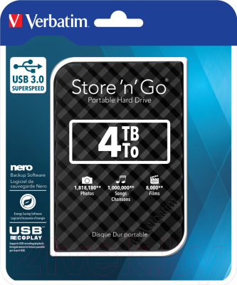 Внешний жесткий диск Verbatim Store 'n' Go USB 3.0 4TB / 53223 (черный)
