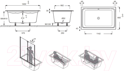 Ванна акриловая Jacob Delafon Capsule 140x90 / E6D123-00