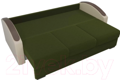 Диван Лига Диванов Монако Slide / 102004 (микровельвет зеленый/экокожа коричневый/микровельвет бежевый)
