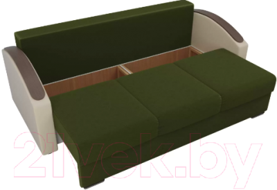 Диван Лига Диванов Монако Slide / 102004 (микровельвет зеленый/экокожа коричневый/микровельвет бежевый)