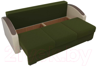 Диван Лига Диванов Монако Slide / 102003 (микровельвет зеленый/экокожа коричневый/рогожка на флоке)